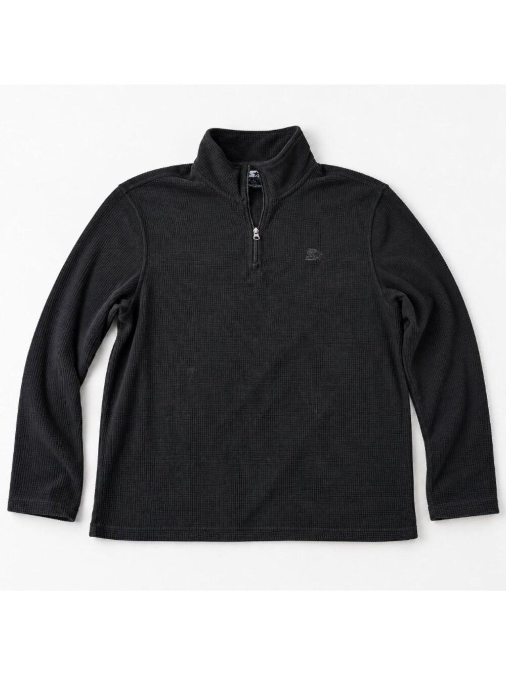 HK46 - Vintage Starter Men’s L Black Waffle Fleece 1/4 Zip Pullover Embroidered